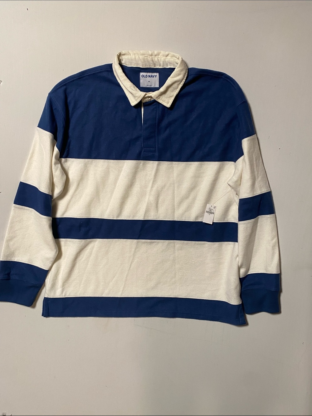 NWT Old Navy Blue and White Long-Sleeve Rugby Polo